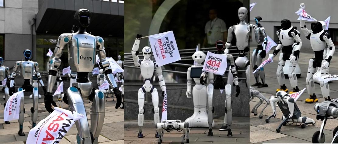इंसानों के बाद अब रोबोट्स का प्रदर्शन, AI से नौकरियां छिनने का जताया खतरा